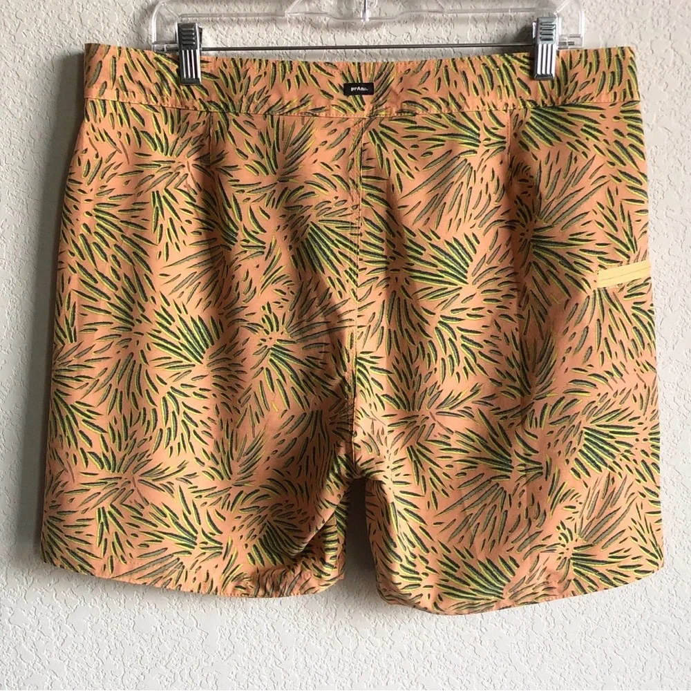 Prana Mens Rock Shock Swim Shorts Waist Belt Orange Pattern 34 6”